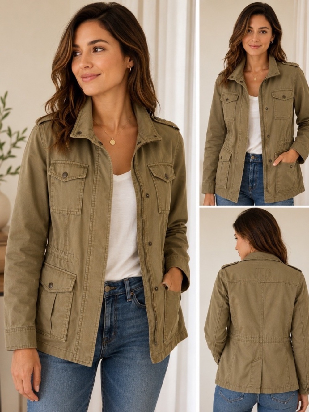 Banana Republic Military Patch Utility Cotton Jacket in Tigers Eye Green Size L